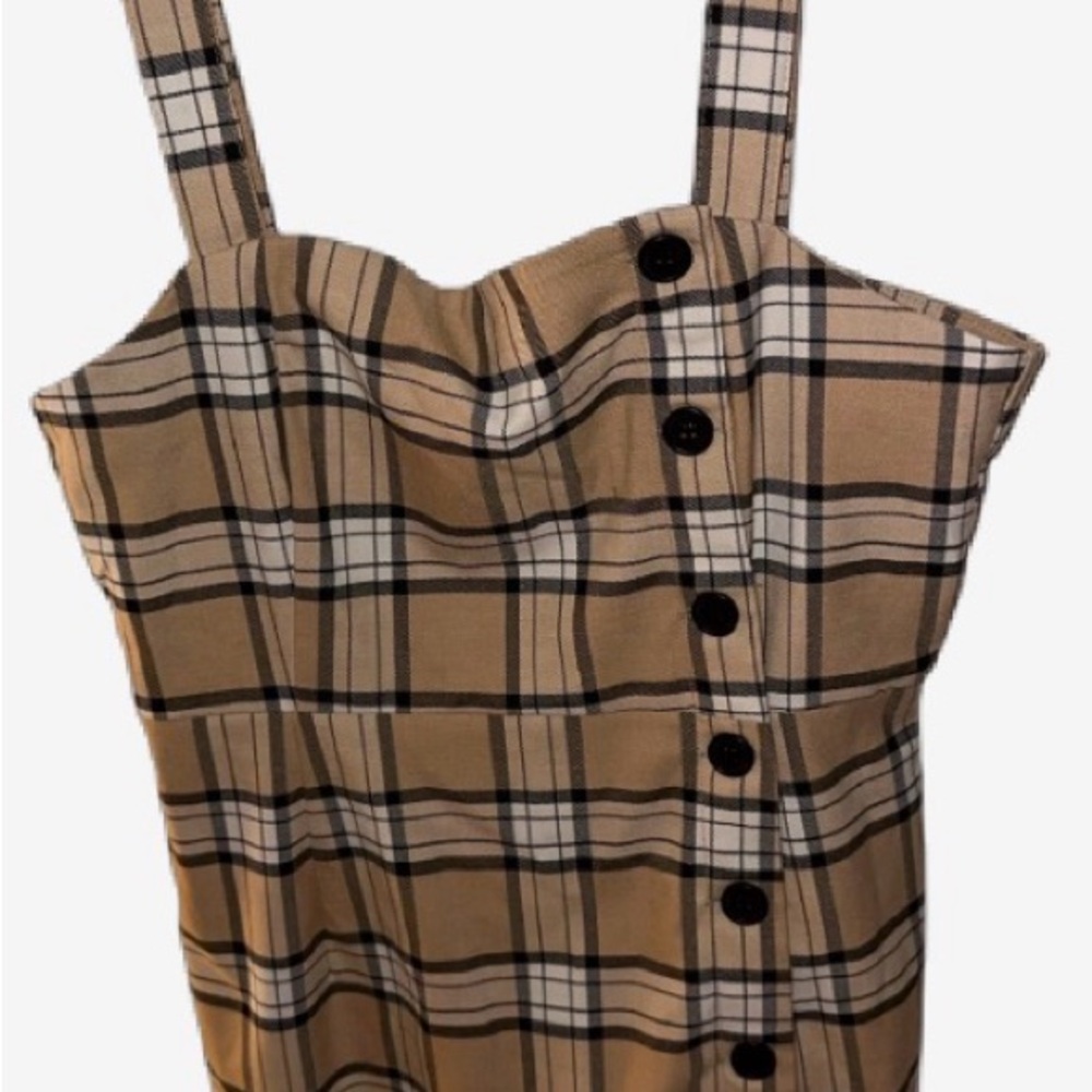 Plaid Button-Front Dress in Tan and Black